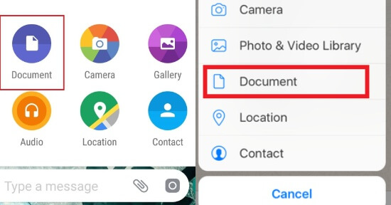 Click on the document icon on whatsapp